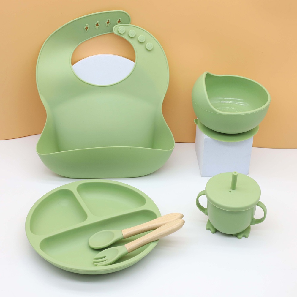 Silicone Baby Bibs - 뜨거운 아기 음식 식기 세트, 턱받이